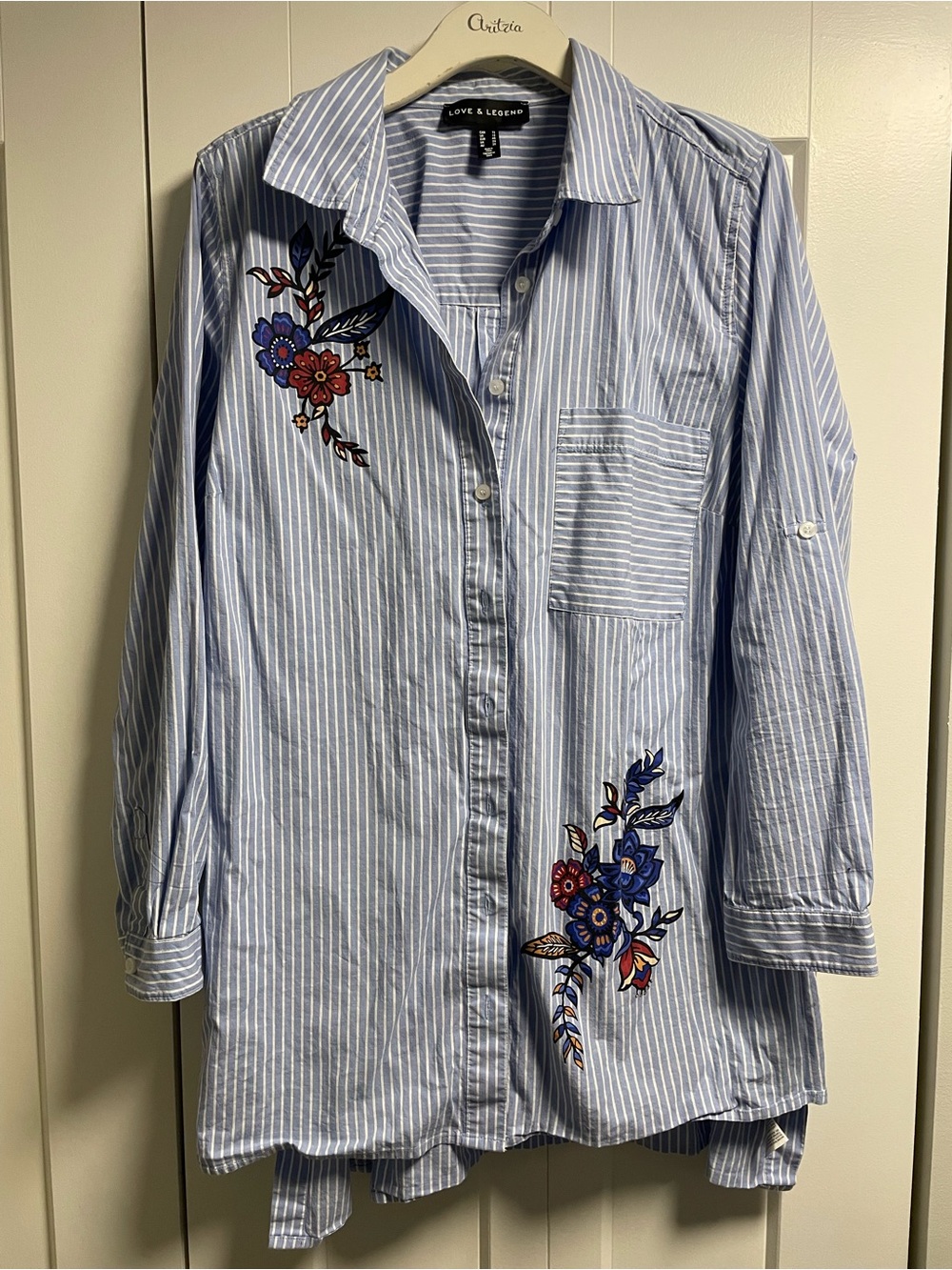 Love & Legend Floral Printed Stripe Button-Down Boyfrend Shirt